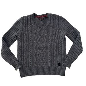 Ben Sherman Jumper Mens Medium 80% Wool Aran Cable Knit Fisherman Gray Sweater